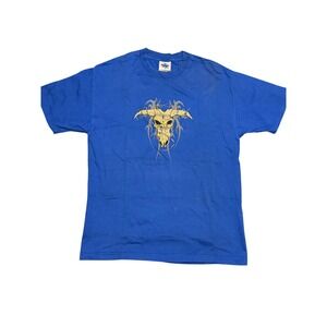 VTG Diamond Star Mens Graphic T-Shirt Blue Bull Skull Barbed Wire Benzene Large